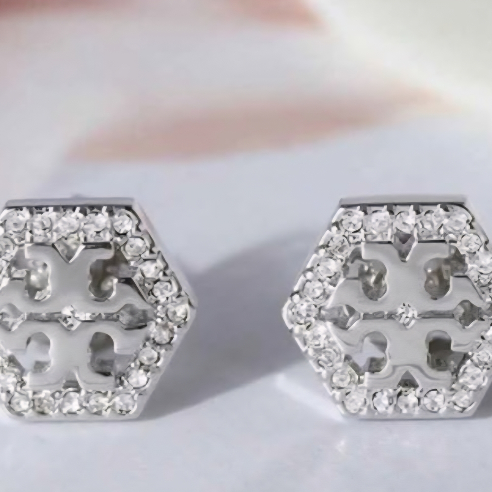 Tory Burch Silver Hexagon Crystal Earrings